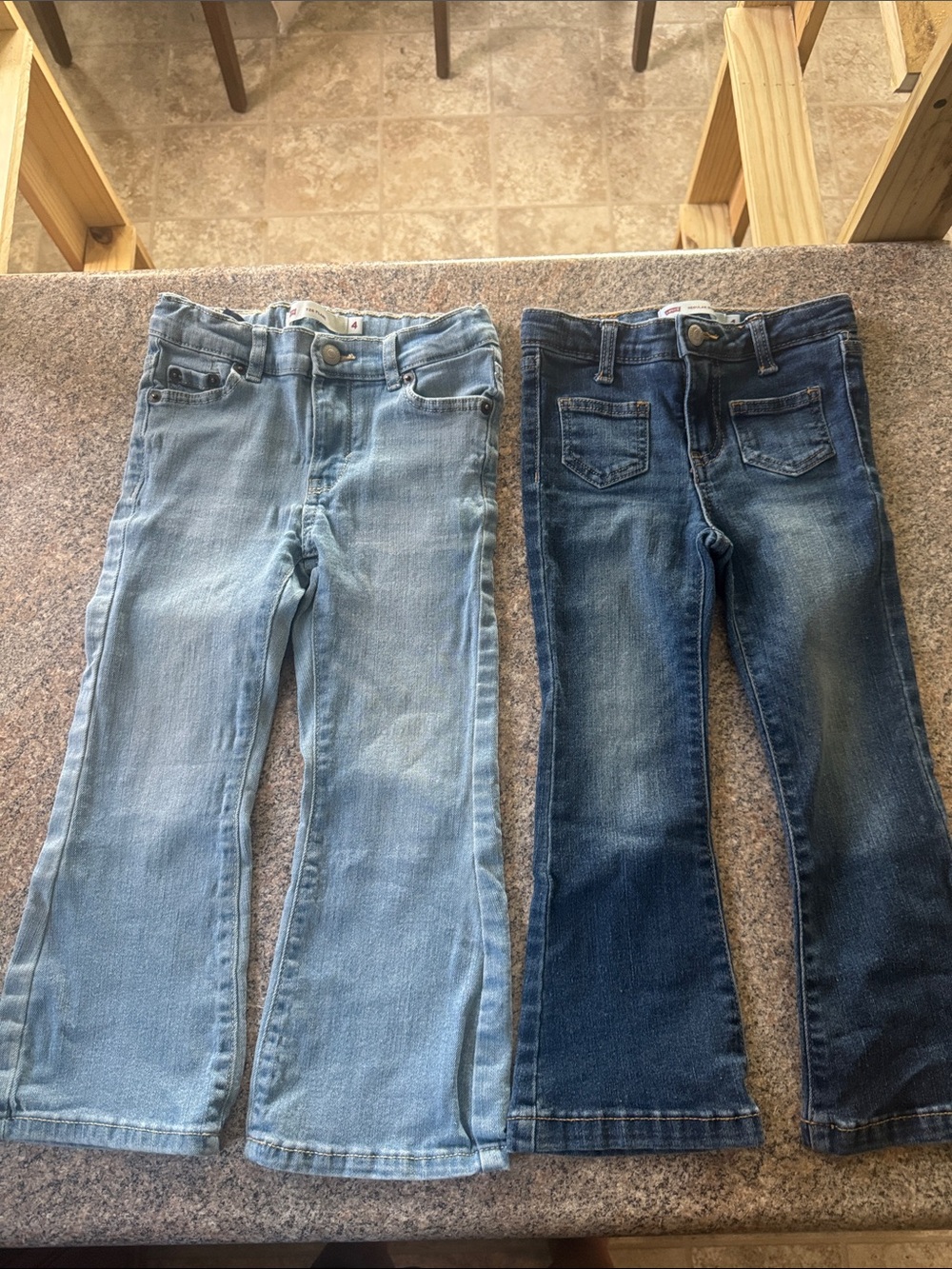 Girls' Flared Jeans Set — Light Blue & Dark Blue Wash